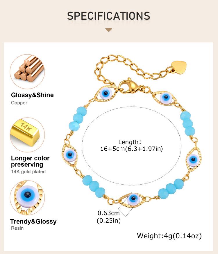 Turkish Eye Bracelet for Women Stainless Steel Turquoise Beads Chain Pearl Lucky Charm Protection Amulet Summer Gift