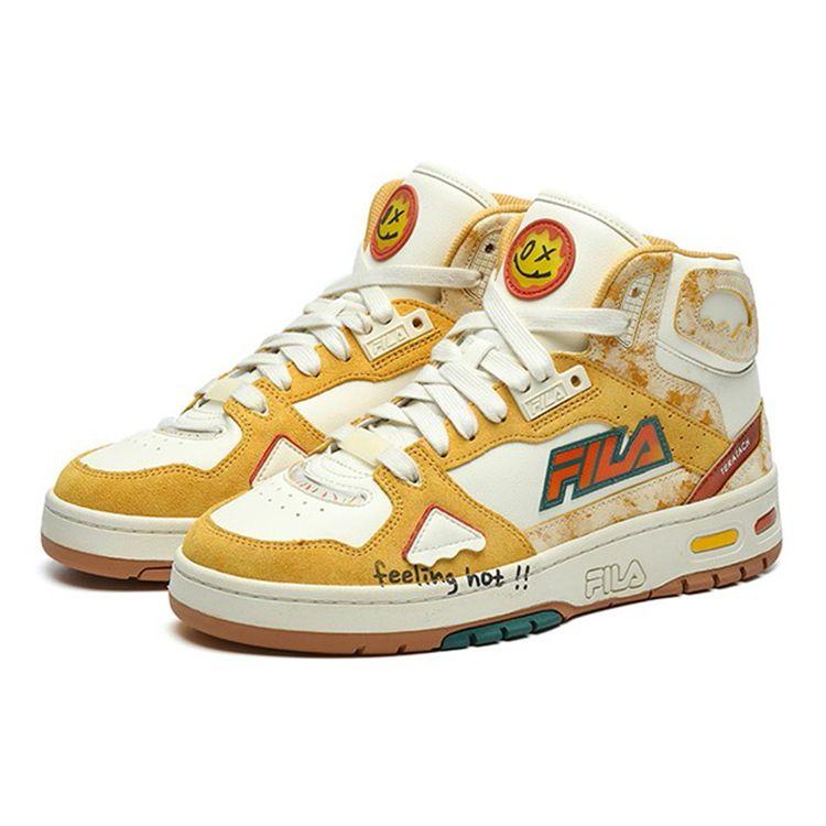 Fila Fusion Teratach Mesh Fabric Synthetic Leather Heritage Basketball Mid-Top Lifestyle Shoes Women sneakers Yellow White T12W141229FPS