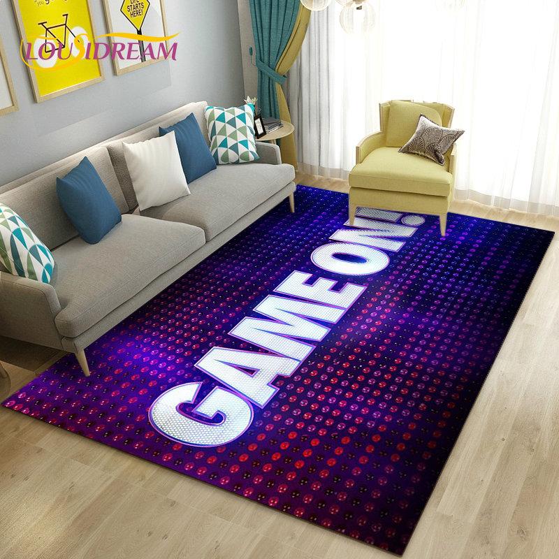 3D kreslený herní koberec s motivem Game Over, Velký koberec do obývacího pokoje, ložnice, k pohovce, Rohožka, Dekorace, Dětská protiskluzová podlahová podložka na hraní