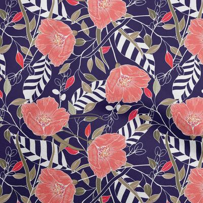 Cotton Flex Dark Peach Fabric Tropical Floral Craft Projects Decor Fabric Printed By The Yard 40 Inch
