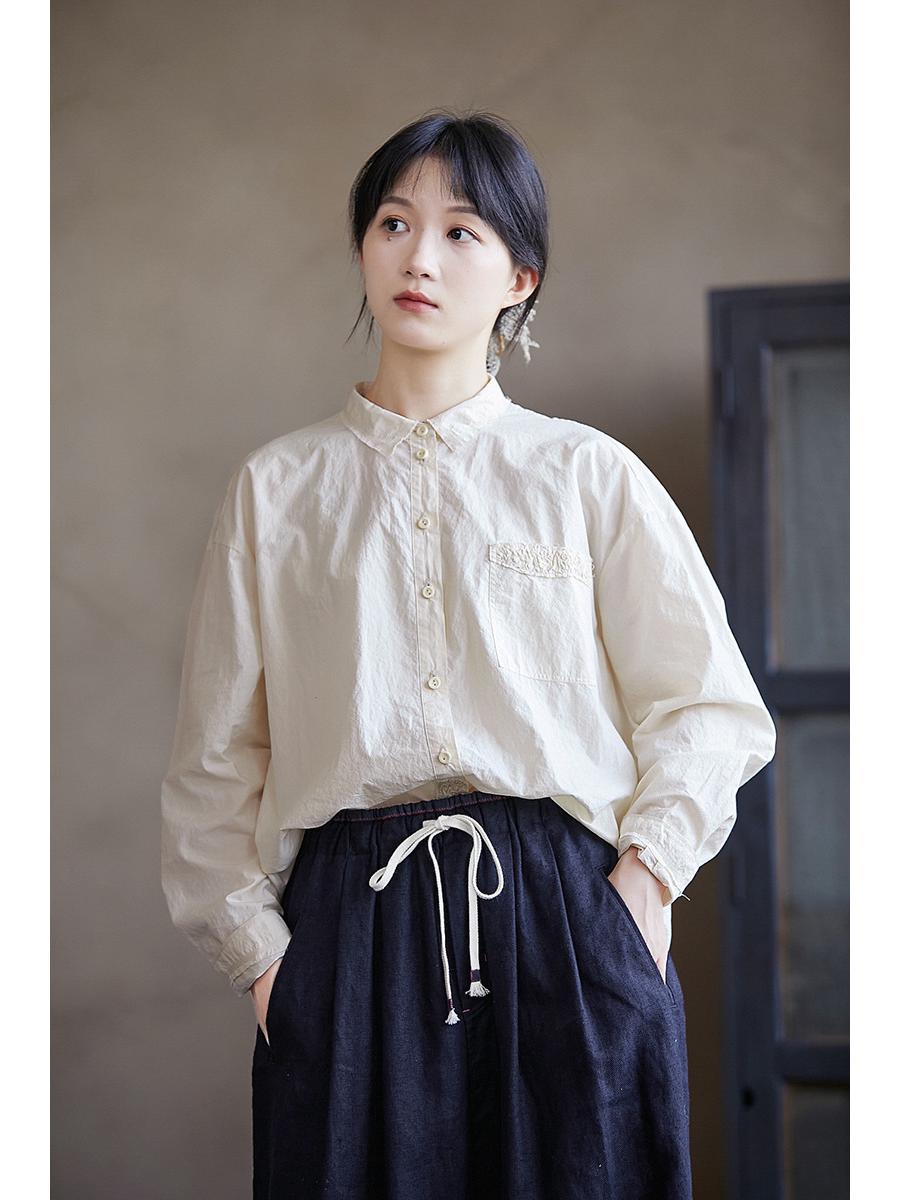 Autumn Retro Women s Heavyweight Rice Cake Cotton Blouse Large