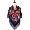 135*135Cm Russian Spain Square Scarf Women Flowers And Birds Bandana Fringed Shawl Babushka Handkerchief Female Head Wraps