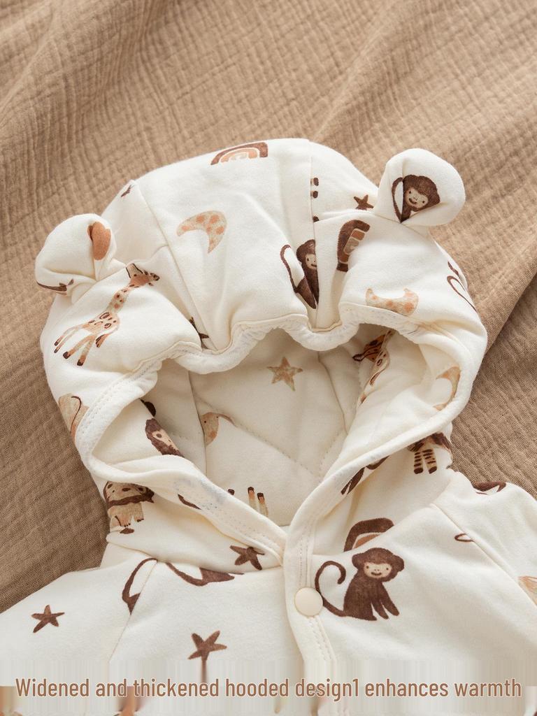 Newborn Winter Jumpsuit with Jacket, Hand & Foot Covers (0-6 Months) - Warm, Thickened Baby Outfit for Outdoor Use