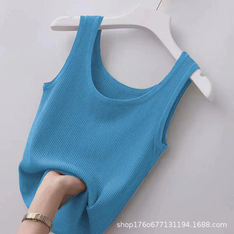 Ice Silk Threaded Sling Vest Slim Fit Inner Top Base Solid Color Simple Neck Sling Vest