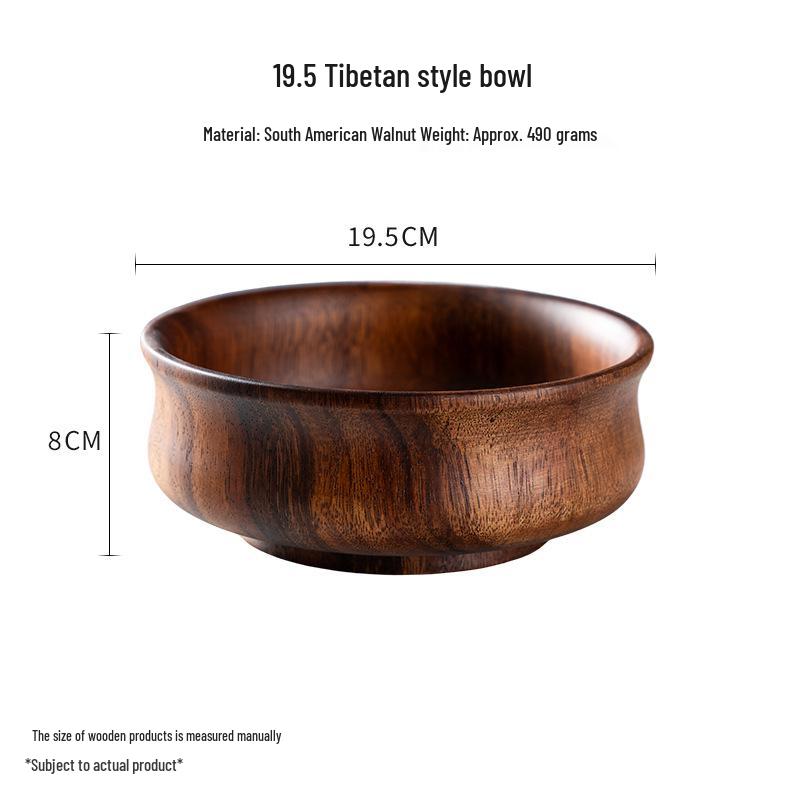 Tibetan Style Round Walnut Wood Bowl for Tea, Soup, or Rice
