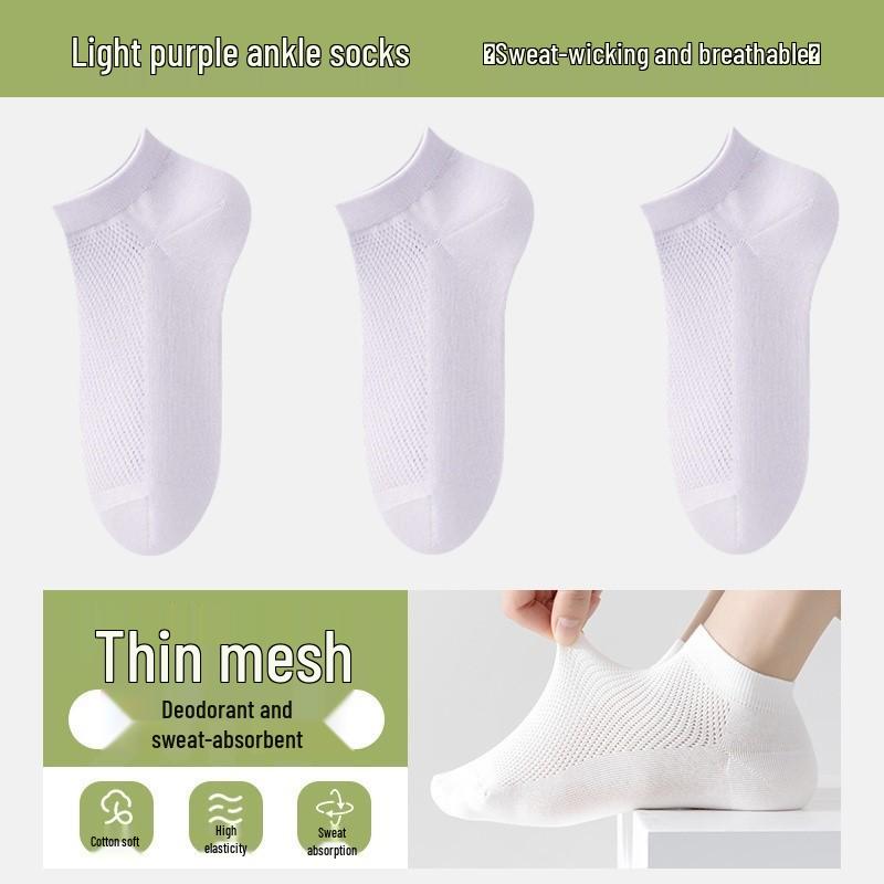 Men's Four Seasons Breathable Black, White, Grey Low-Cut Boat Socks, Anti-Odor, Mid-Calf, Disposable.