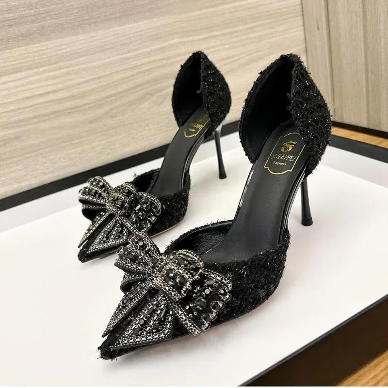 Ladies new luxury high heels pointed elegant pumps Hollow water drill single shoes ladies fashion comfortable sandals