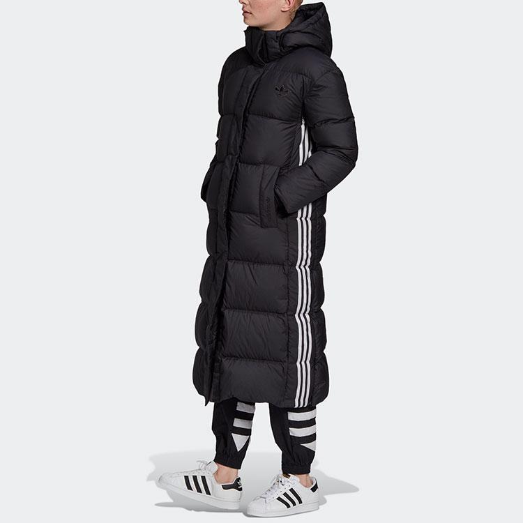 Adidas Originals Long Down Windproof Warm Casual Sports Comfortable Long Hooded Down Jacket Women Jacket Black GD2498