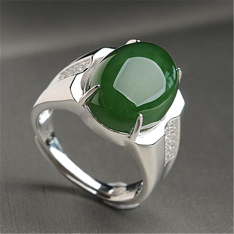 Grüner Jade-Boss-Ring, zarter und öliger Chrysopras-Ring, eiförmiger Jaspis-Ring aus blankem Stein