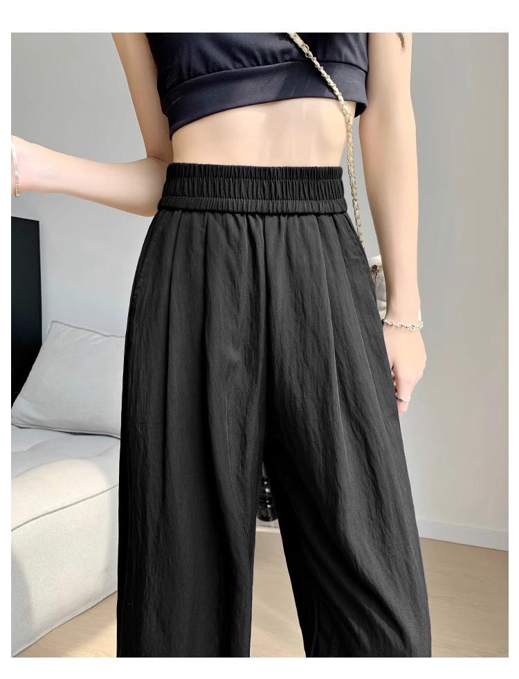 Women's Pink Quick-Dry Nine-Point Loose Ice Silk Pants - Summer Sun Protection, Petite Fit