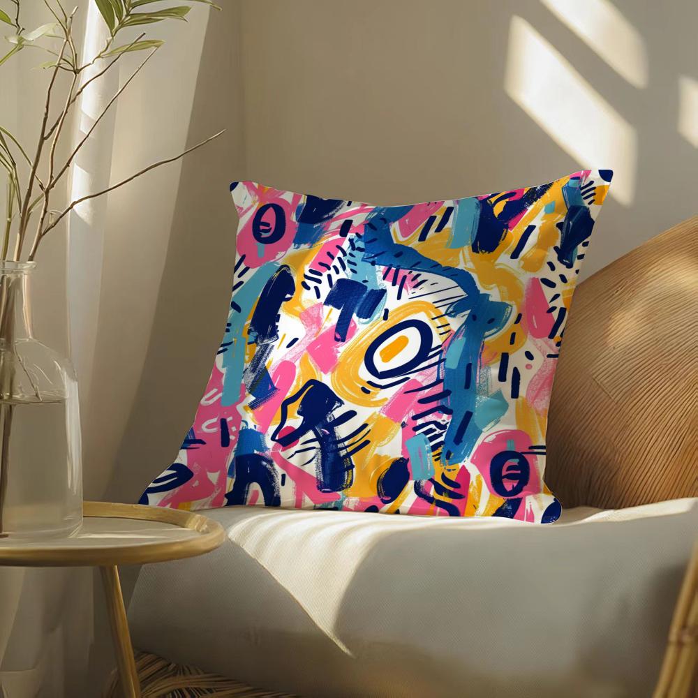 Cute graffiti Pillow Case Silky elegant Comfort Sofa Bed Invisible zipper