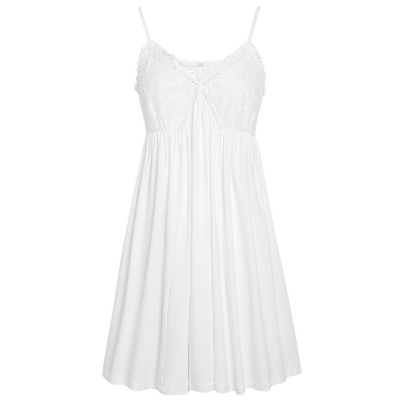 Court Style Lace Camisole Nightgown with Bra Pads - Sexy Cotton Long Sleep Dress for Women