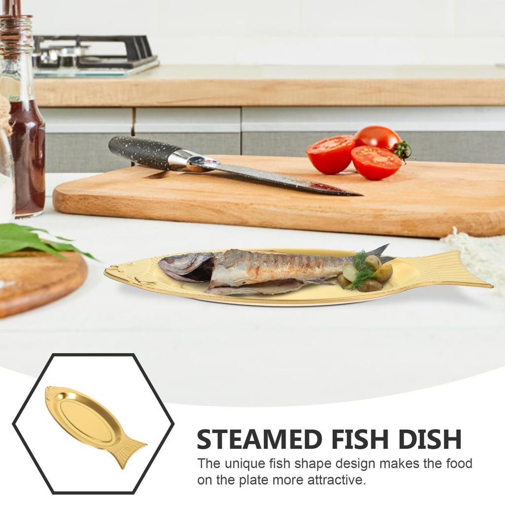 Serving Plate for Grilled Fish Stainless Steel Steamed Kitchen Gadget Fish Shaped Food Plate Home Use