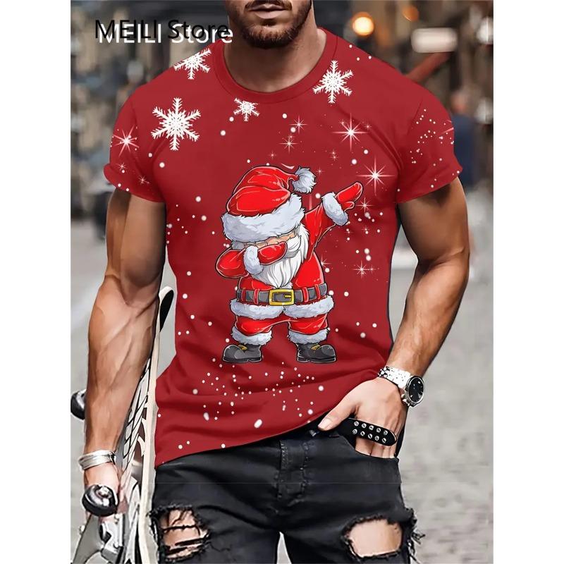 Camiseta Masculina Papai Noel Estampa Gráfica Pulôver Verão Casual Manga Curta Camiseta Engraçada Camisetas Masculinas Natal Roupa Oversized