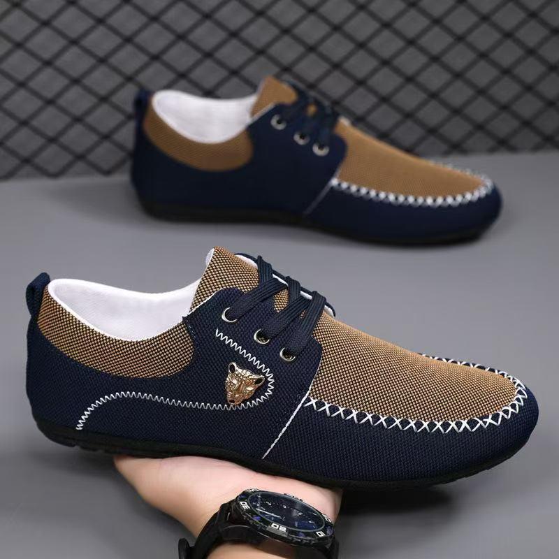 Men s Color Block Canvas Moccasins: Breathable, Casual Slip-On Shoes 39