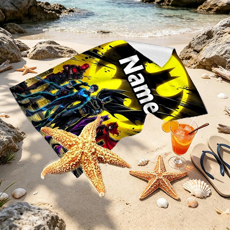 Custom Name Personalized Batman Print Beach Towel, for Trip Camping Beach Party Home Decor, Birthday Gift for Family & Friends