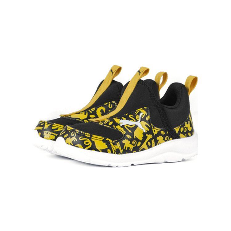 Puma Fun Racer Slip On Low Top Walking Shoes Baby Shoes Black Yellow 194344-01