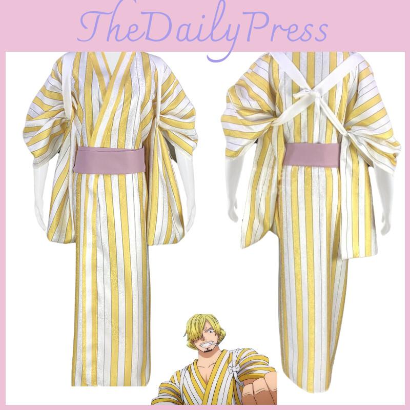 Anime Pirate King Cosplay Costume Zoro Yellow Striped Kimono Role Playing Outfit