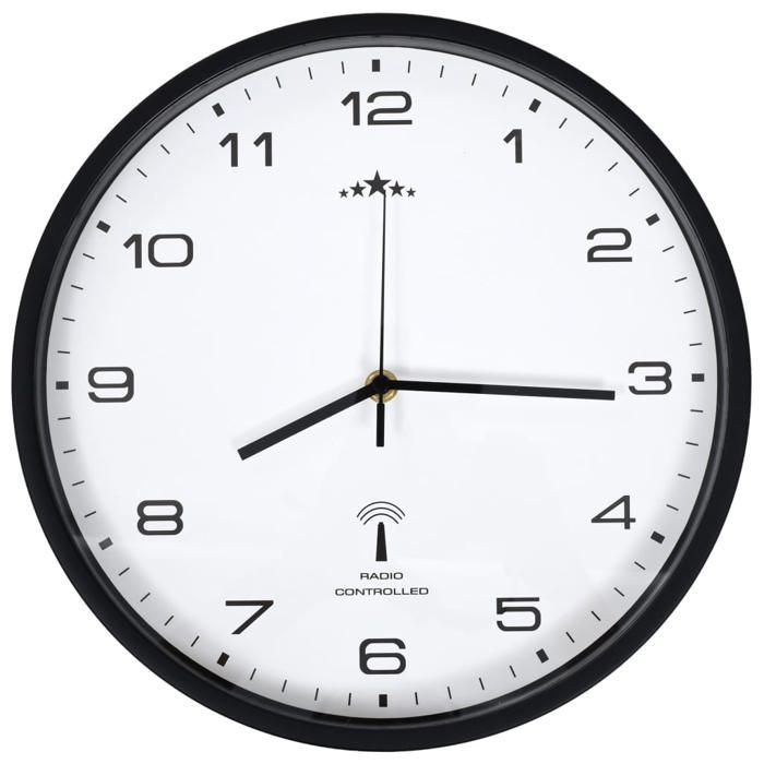 VidaXL Horloge Murale Radioguidée Mouvement à Quartz Blanc et Noir Cuisine Salon 50617