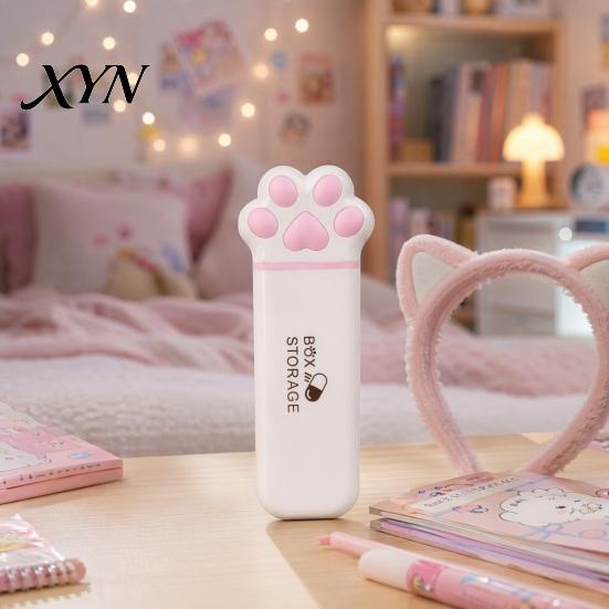 Pocket Pill Holder Portable Box, Cute Cat Paw Design, with Sealed Buckle Lid, Moisture-Proof Easy Carry Medicine Box 3 Compartment Organizer,