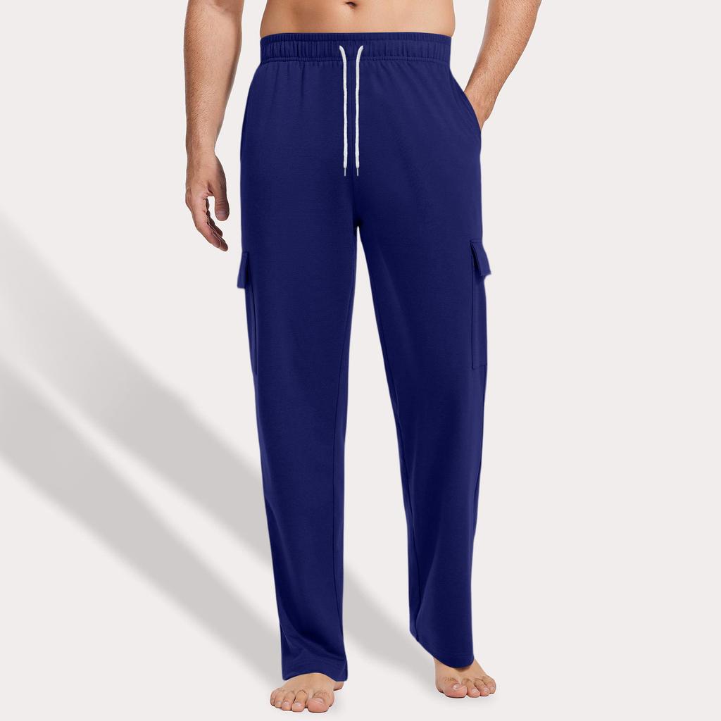 Men's Loose Casual Multi-pocket Work Pants, Youth Stretch Waist Drawstring Pants