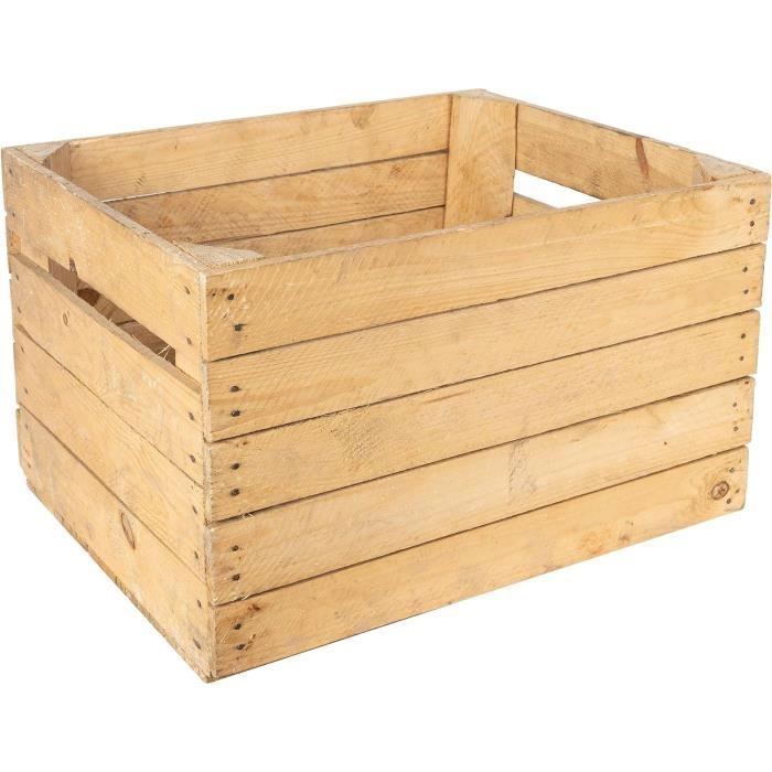 Caisse en Bois Vintage Clair - CREATIVE DECO - 50x40x30 cm - Caisse Bois Vin - Cagette Bois - Fruits - Rangement