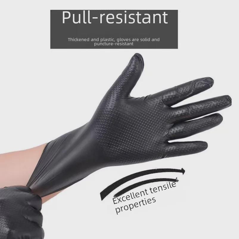 Durable Black PVC Nitrile Disposable Gloves - Diamond Pattern, Non-Slip, Oil Resistant, Orange Protective.