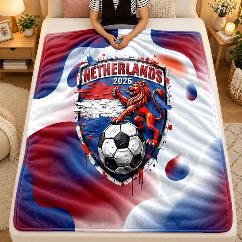 Flannel BlanketNetherlands Football Warm Soft Throw Blanket for Indoor Sofa Bed Living Room Use