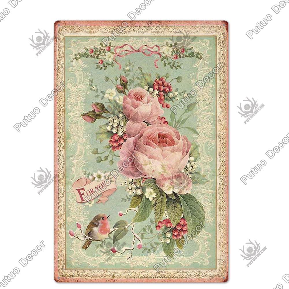 Putuo Decor Flower Vintage Poster Plaque Metal Tin Sign Wall Decorative for Barn Room Kitchen Garage Iron Painting