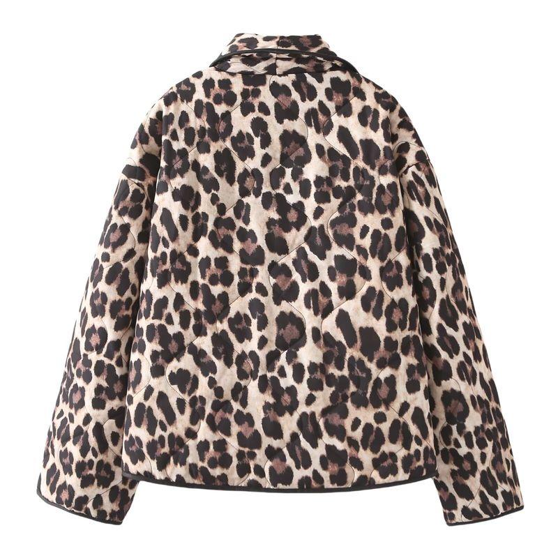 Jnleaog Autumn New Women's Clothing Fashion Style French Fashion Temperament Design Leopard Print Print Quilted Cotton-Padded Jacket