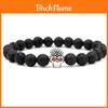 Geometrisches Lavastein Perlenarmband mit mikrogesetztem Zirkonia Totenkopf Design für Männer Frauen Geschenk