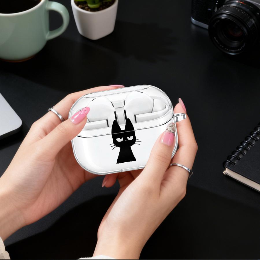 Clear Earphone Cases Cover With Hook Case For Samsung Galaxy Buds 3Pro 2 4Pro 2Pro 4 Pro 3 FE Live Cute Cartoon Cat