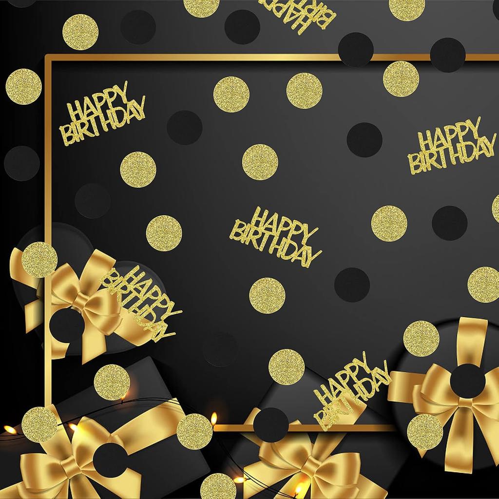 Happy Birthday Party Confetti for Table Glitter Black and Gold Birthday Table Confetti,Sprinkling Scatter Circle Dots Birthday Confetti Paper for