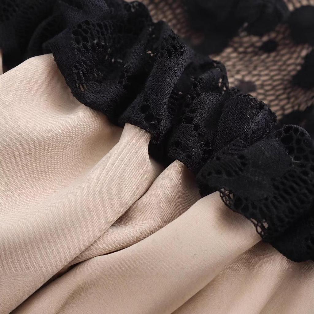 2025 Spring Women's Plus Size Lace Puff Sleeve Dress - Fashionable European & American Style