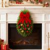 1/2Pcs Christmas Teardrop Swag Wreath with Norfolk Pine Greenery Stairway Swag Red Bow Balls Winter Xmas Hanging Garland Decoration