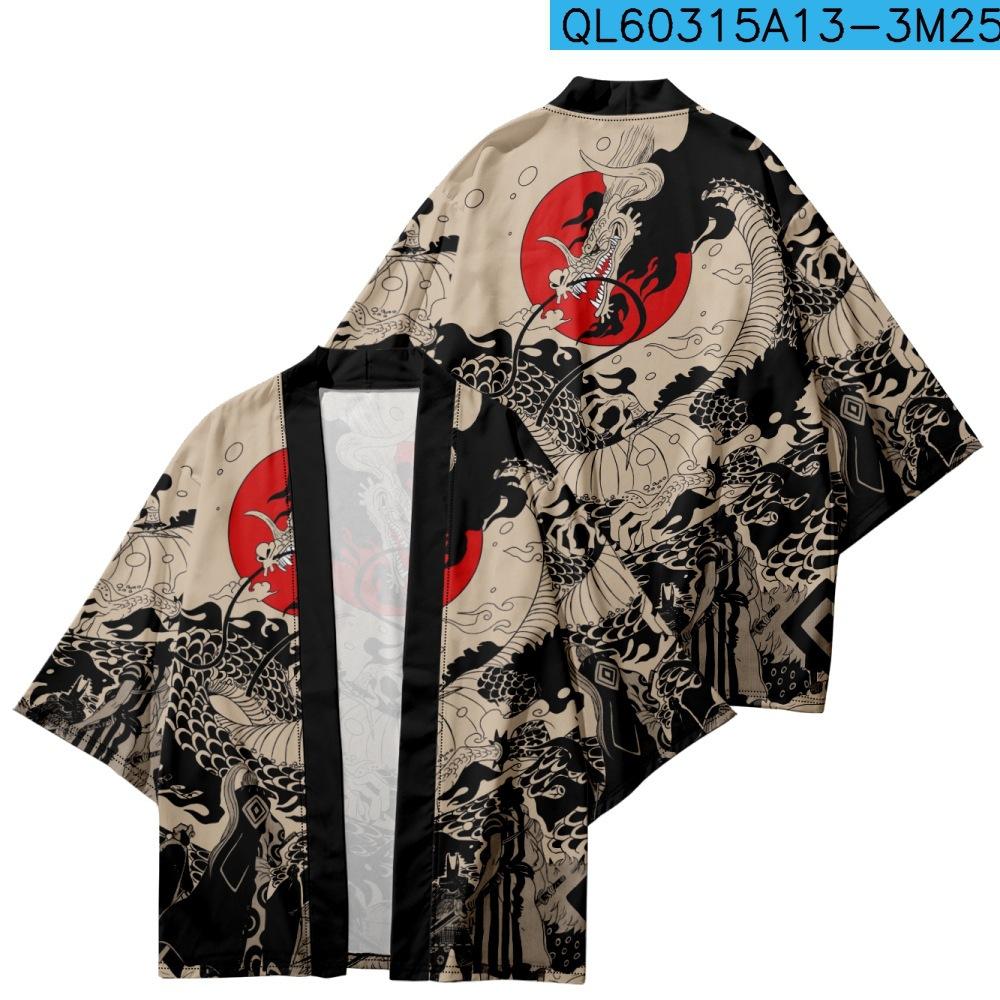 Traditional Samurai Kimono Men Japanese Anime Dragon Print Cosplay Haori Female  Cardigan Yukata Shirt Summer Robe