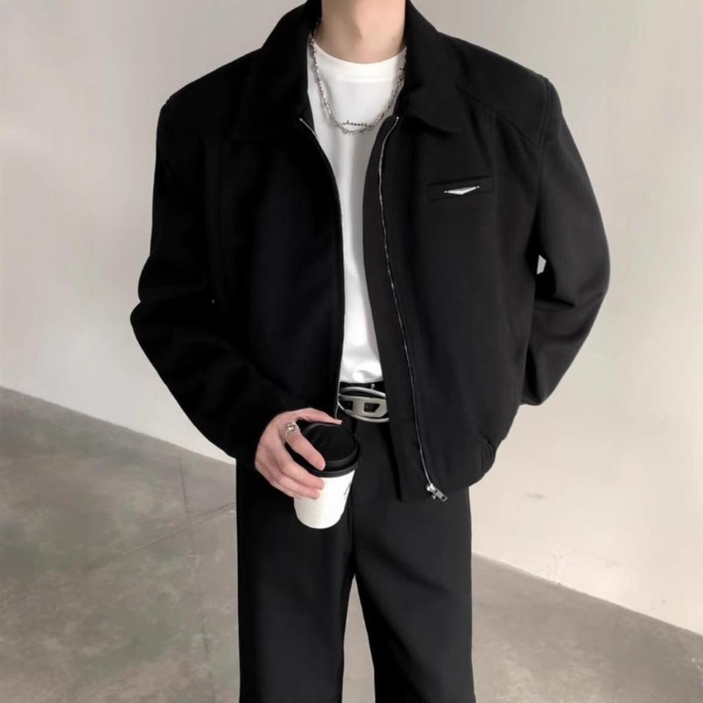 Men's High-End Short Baseball Jacket with Padded Shoulders - 2024 Spring/Autumn Collection
