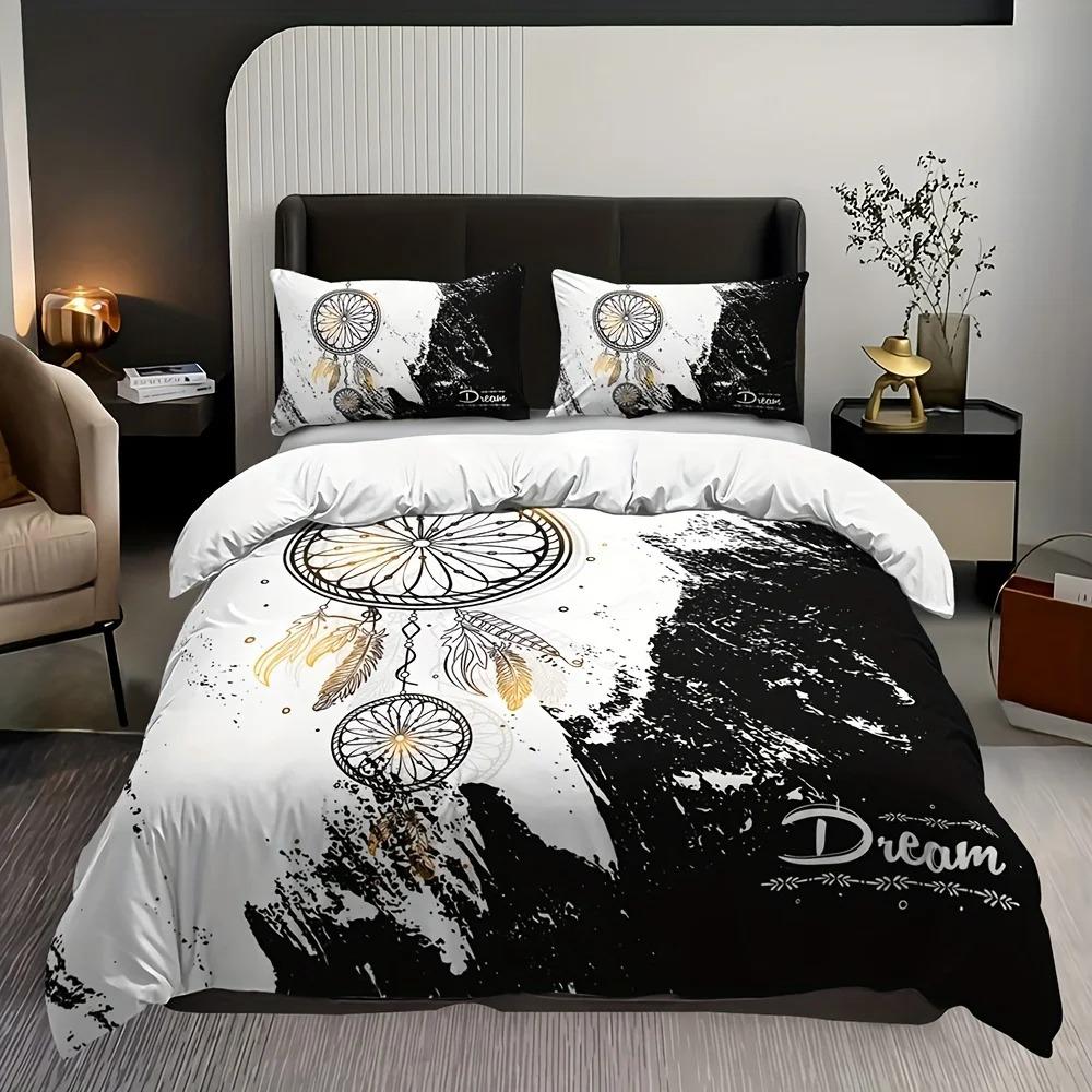 Black and white dream chasing bedding duvet cover set luxurious soft and comfortable bedroom and room decoration 135x200cm