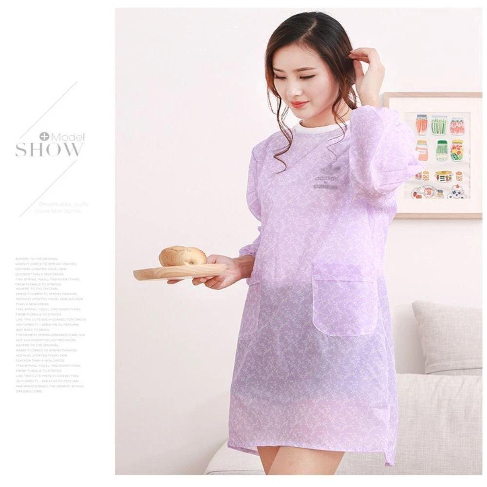 Durable Long-Sleeved Kitchen Apron Oil-proof Waterproof Adult Smock Lightweight Washable Catering Waiter Work Overalls