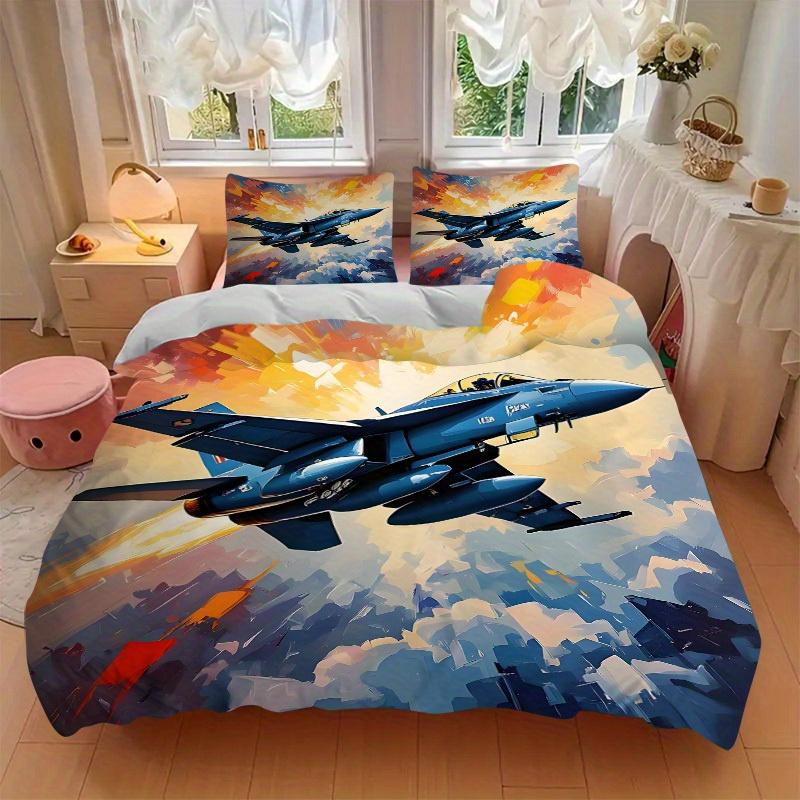 3pcs Jet Fighter Soft and Comfortable Breathability, Bedding Set, Machine Washable, Suitable for All Seasons113