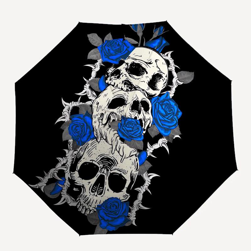 1pc Skull Roses Tattoo Design Umbrella with Plastic Handle,Compact & Stylish,Cartoon Pattern,Outdoor UmbrellaPT493