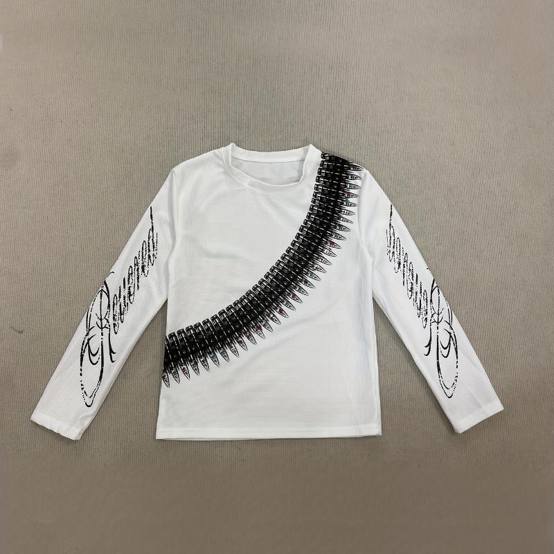 European and American style dark printed round neck long sleeved retro street trend pullover top