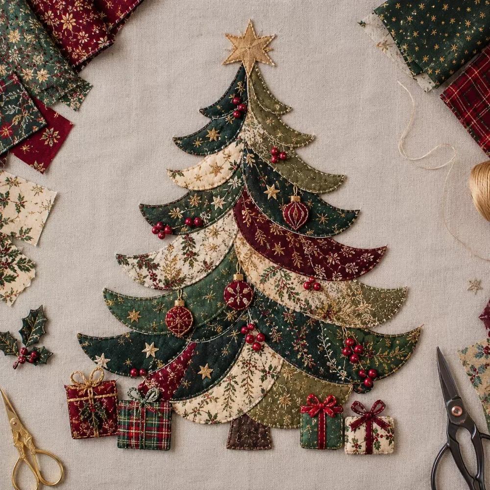 Pre-cut Fabric Christmas Patchwork Art Painting Kit Christmas Tree Patchwork Fabric Kit Friend