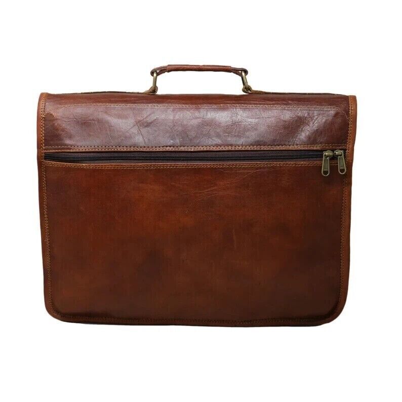 Мужская коричневая сумка через плечо для ноутбука из натуральной козьей кожи ручной — фото 3