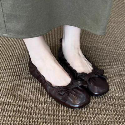 Sheepskin Version French Retro Style Square Head Fashion Temperament Simple Women's Flat Bottom Versatile Round Head Not Tired Feet Shallow Mou