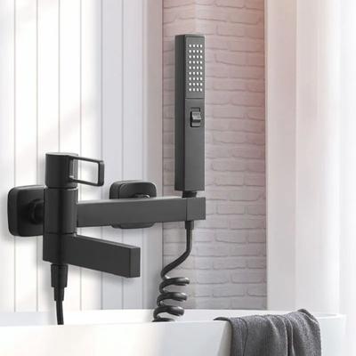 Black/Chrome Brass Bathtub Shower Faucet Set Handheld Wall Mounted Shower Faucet Hollow Handle Hot and Cold Mixer Tap Waterfall