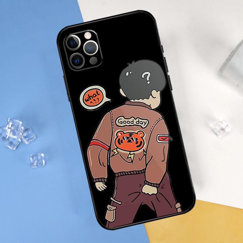 Cartoon Couple Love Boy Girl Phone Case For iPhone 16 Pro 15 Pro 11 13 14 Pro Max 12 Mini XR 16 15 Plus 16e Cover Shell