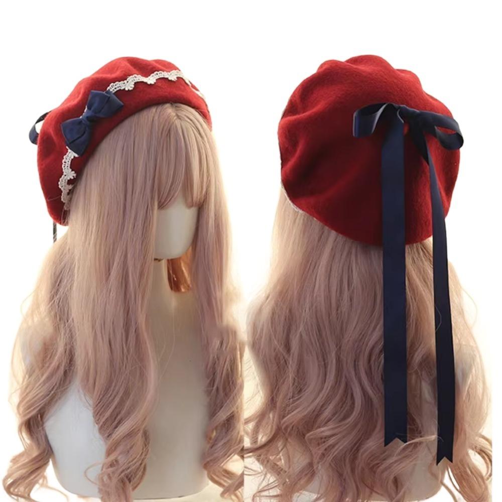 Warm Lolita Beret Japanese Style Beanie Cap Decorate Girl Lace Bow Hat Women Headdress