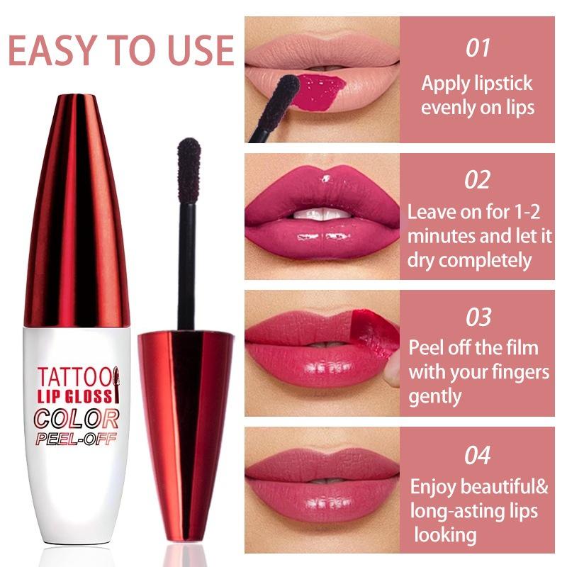 Liquid Peel-off Lip Gloss Waterproof Long-lasting Matte Lipstick Non-stick Cup Make Up Moisturizing Lips Tattoo Pigments 4 Color