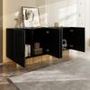 Buffet bas - LEMONBEST - Buffet 4 portes 160 cm - Noir - Aspect bois - Contemporain
